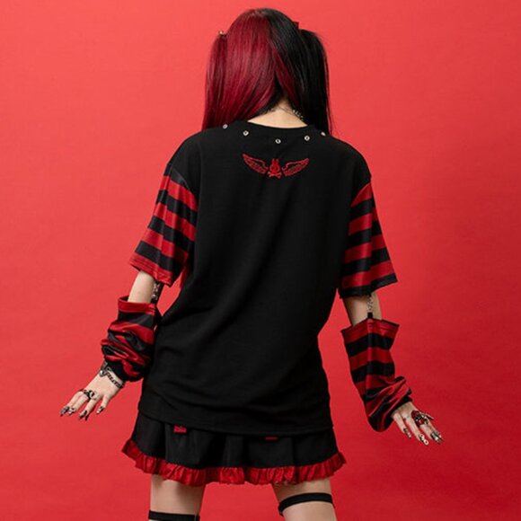 NEW ACDC RAG Bunny Dolls Punky Bunny Black Red Long Sleeves Oversized Tee - Picture 4 of 9